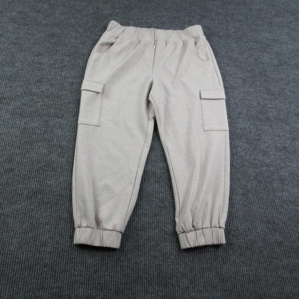 Express Pants Womens L Beige Jogger Cargo Pockets Elastic Waist Cuffed 33x26*